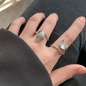 S925 sterling silver snake-shaped ring set with natural black rutilated quartz stones