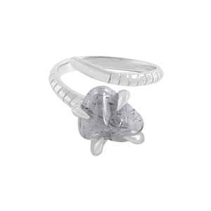 Minimalist S925 sterling silver snake ring featuring a triangular natural black rutilated quartz
