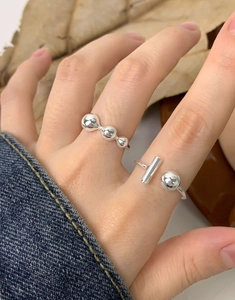 S925 sterling silver minimalist rings featuring asymmetrical beads and T-bar details