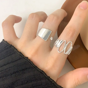 Irregular geometric S925 sterling silver rings with minimalist and multi-layered design