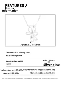 Detailed size chart for S925 sterling silver heart flower necklace with dimensions