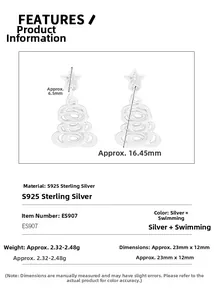 Macro view of S925 sterling silver Christmas tree earrings with dimensions 23mm by 12mm