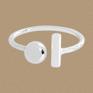 S925 Sterling Silver Minimalist Geometric Open Ring Asymmetric Round Bead T-Bar Adjustable Finger Ring For Women Fashion Jewelry