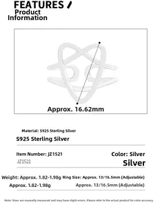 Detailansicht S925 Sterlingsilber Herzring mit verstellbarer, offener Ringschiene