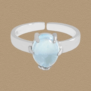 Minimalist 925 Sterling Silver Aquamarine Open Ring For Women Light Blue Gemstone Adjustable Geometric Finger Jewelry Gift