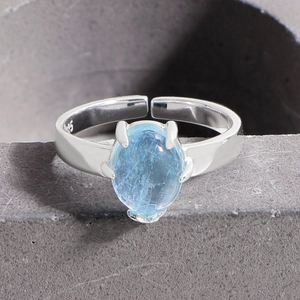 S925 sterling silver open ring with a pear-cut natural aquamarine gemstone on stone base