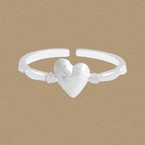 S925 Sterling Silver Matte Heart Ring Adjustable Star Engraved Heart Shape Open Finger Ring For Women Fine Jewelry Gift