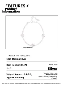 Detail of S925 sterling silver beaded bracelet with dimensions and weight specs
