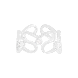 S925 Sterling Silber Herzring mit Zirkonia-Steinen und gewelltem, hohlem Design für Damen