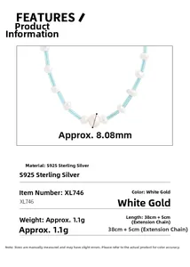 Détails du collier en argent S925 avec perles et perles tubulaires bleues