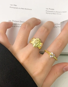 Gros plan de bagues plaquées or avec motif fraise et zircon en forme de cœur