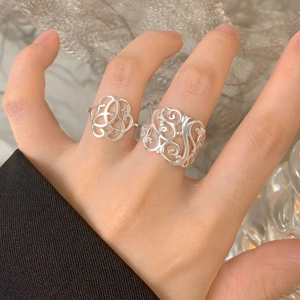 Ensemble de bagues larges ajourées en argent sterling S925 pour femme au doigt