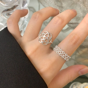Minimalist S925 sterling silver braided and hollow geometric rings for women