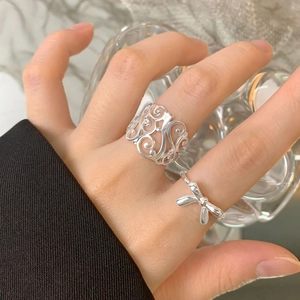Ensemble de bagues empilables en argent sterling S925 avec maille creuse et nœud papillon