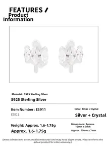 Detail of S925 sterling silver stud earrings featuring marquise zircon stones and 10x7mm size