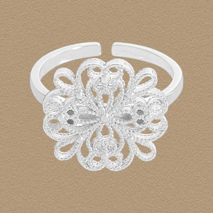 Vintage S925 Sterling Silver Hollow Out Flower Adjustable Open Ring For Women Minimalist Floral Design Finger Jewelry Gift