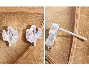 Detail view of S925 sterling silver stamp on marquise zircon fluid shape stud earrings