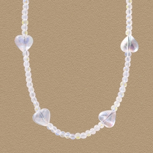 S925 Sterling Silver Heart Beaded Necklace For Women Iridescent Artificial Crystal Beads Fashion Lock Bone Jewelry Gift