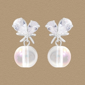 Boucles d'Oreilles Clous Nœud Papillon en Argent Sterling 925 Avec Perle Aurora Irisée Strass Incrusté Bijoux Coréens pour Femme