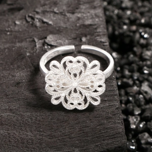 Hollow flower S925 sterling silver open ring with intricate layered floral petal design
