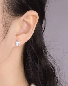 Detailed close-up of S925 sterling silver clover stud earrings with cubic zirconia stones