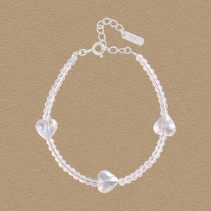 Korean Style S925 Sterling Silver Heart Artificial Crystal Beaded Bracelet Minimalist Luxury Aurora Beads Jewelry For Women