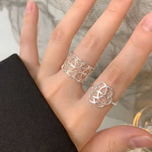 Minimalist S925 sterling silver hollow heart and geometric open ring set for women
