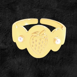 Bague Ajustable Motif Fraise Douce Argent Sterling 925 Plaqué Or 18 Carats Bijoux Künstliche Perle D'imitation Pour Femmes Élégant Esthétique