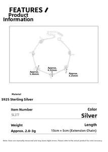 Spécifications détaillées du bracelet en argent S925 avec dimensions coquille et perle