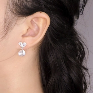 Boucles d'oreilles papillon en argent S925 avec cristaux et perles translucides