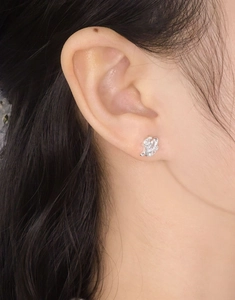 Close-up of S925 sterling silver earring featuring irregular zircon stones on ear