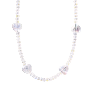 Elegant S925 silver necklace with iridescent heart crystal beads on a clean white background