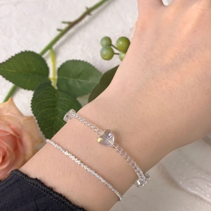 Elegant S925 sterling silver beaded bracelet with heart crystal pendant for women