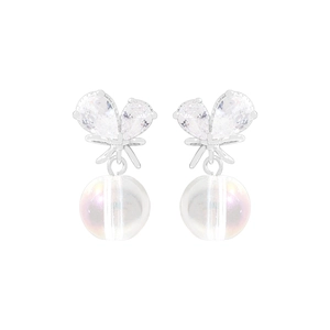 Boucles d'oreilles nœud en argent S925 avec zircon et pendentifs perles nacrées