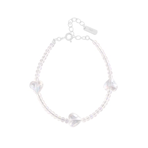 S925 sterling silver heart crystal beaded bracelet with iridescent charms and extension chain
