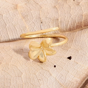 Minimalist 925 sterling silver flower ring with adjustable gold plated open band design