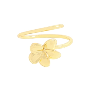 Elegant gold S925 sterling silver bypass ring featuring a plumeria flower design