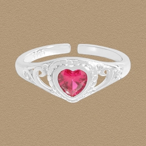 Vintage S925 Sterling Silver Heart Ring For Women Red Rhinestone Inlaid Open Adjustable Filigree Scroll Ring Jewelry