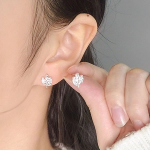 S925 sterling silver ear studs with irregular streamlined leaf design and sparkling zircons