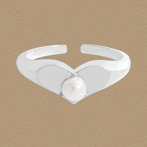 Heart Artificial Pearl Ring 925 Sterling Silver Adjustable Open Finger Jewelry French Vintage Style Elegant For Women