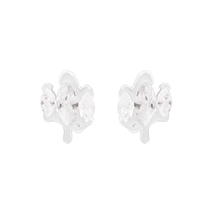 Irregular fluid design 925 sterling silver stud earrings with marquise-cut zircon stones