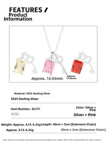 Detail specifications for S925 sterling silver key pendant necklace with cubic zirconia