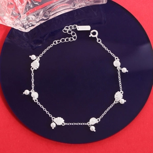 Bracelet océan en argent S925 avec perles délicates et pendentifs coquillages