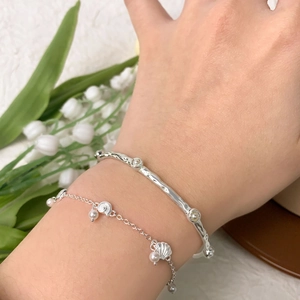 Bracelet en argent S925 avec perles et breloques de coquillage pour femmes chic