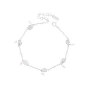 Bracelet en argent sterling S925 avec breloques coquillage et perles sur chaîne réglable