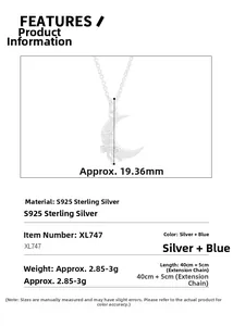 Detail showing S925 sterling silver bow moon pendant dimensions and jewelry specs