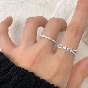 S925 sterling silver spiral knot and bow tie open rings set for women in high polish