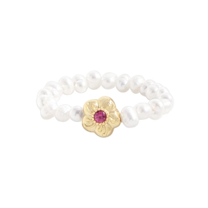 Bague en argent S925 avec perles d'eau douce naturelles et breloque fleur en zircon