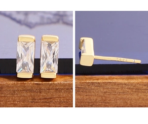 Detailed macro view showing the S925 hallmark on minimalist gold zircon stud earrings
