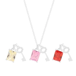 S925 sterling silver sugar cube zircon key necklace with colorful gemstone pendants